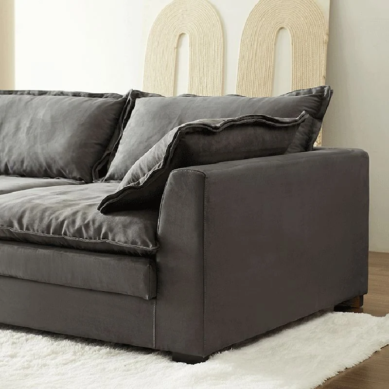 Divano grigio standard con rivestimento tessuto fisso per soggiorno, con bracciolo superiore e cuscino Clearhalo