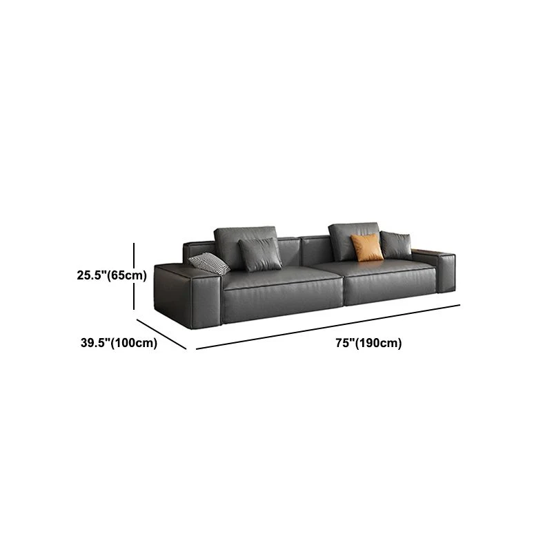 Divano industriale con cuscini sostegno Divano tessuto alto con braccioli quadrati da 25,6 pollici grigio Clearhalo