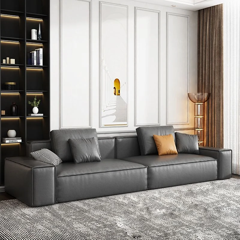 Divano industriale con cuscini sostegno Divano tessuto alto con braccioli quadrati da 25,6 pollici grigio Clearhalo