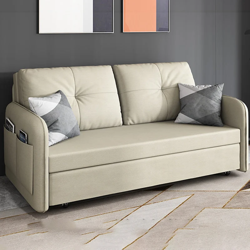 Divano letto capitonné con braccioli quadrati ecopelle da 35,4" per soggiorno Clearhalo