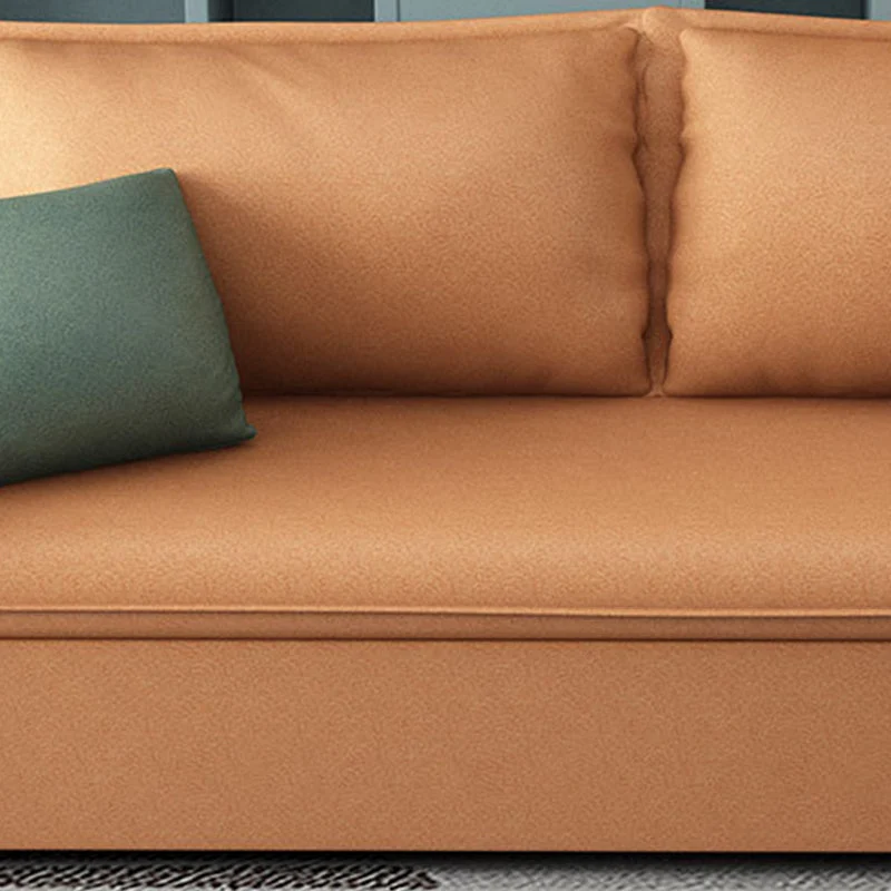 Divano letto con rivestimento arancione, 2 cuscini sullo schienale e braccioli quadrati Clearhalo