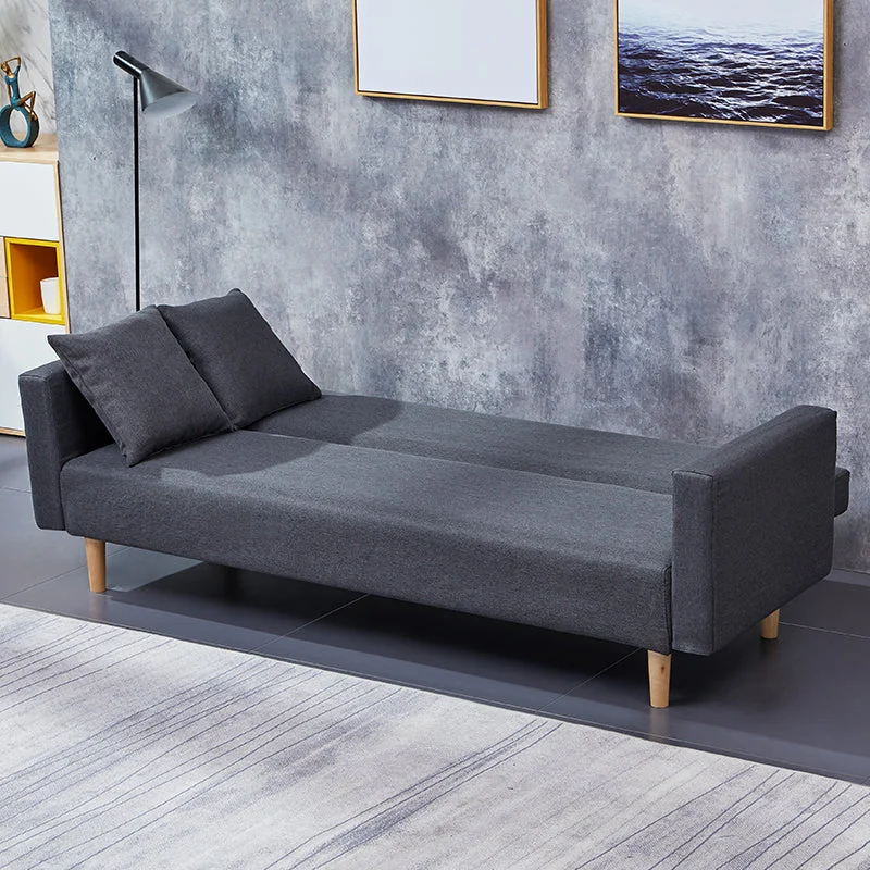 Divano letto convertibile con rivestimento misto cotone con braccioli larghi e schienale quadrato Clearhalo
