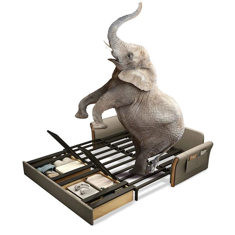Divano letto convertibile moderno lino con braccioli svasati e contenitore Brone Clearhalo