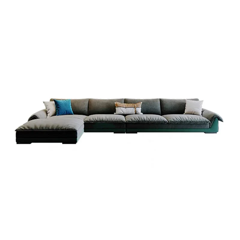 Divano letto flanella con braccioli e schienale con struttura legno massello grigio/verde scuro/beige Clearhalo