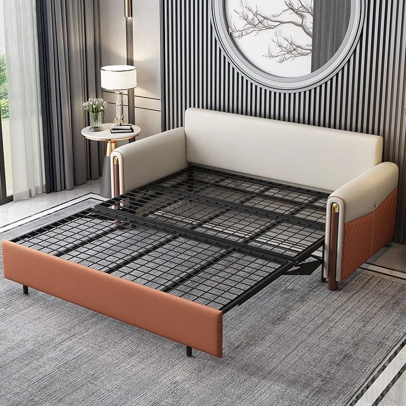 Divano letto moderno antimacchia ecopelle con braccioli quadrati e 2 cuscini Clearhalo