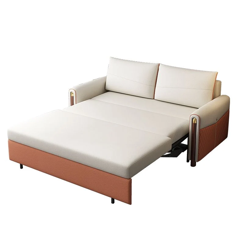 Divano letto moderno antimacchia ecopelle con braccioli quadrati e 2 cuscini Clearhalo