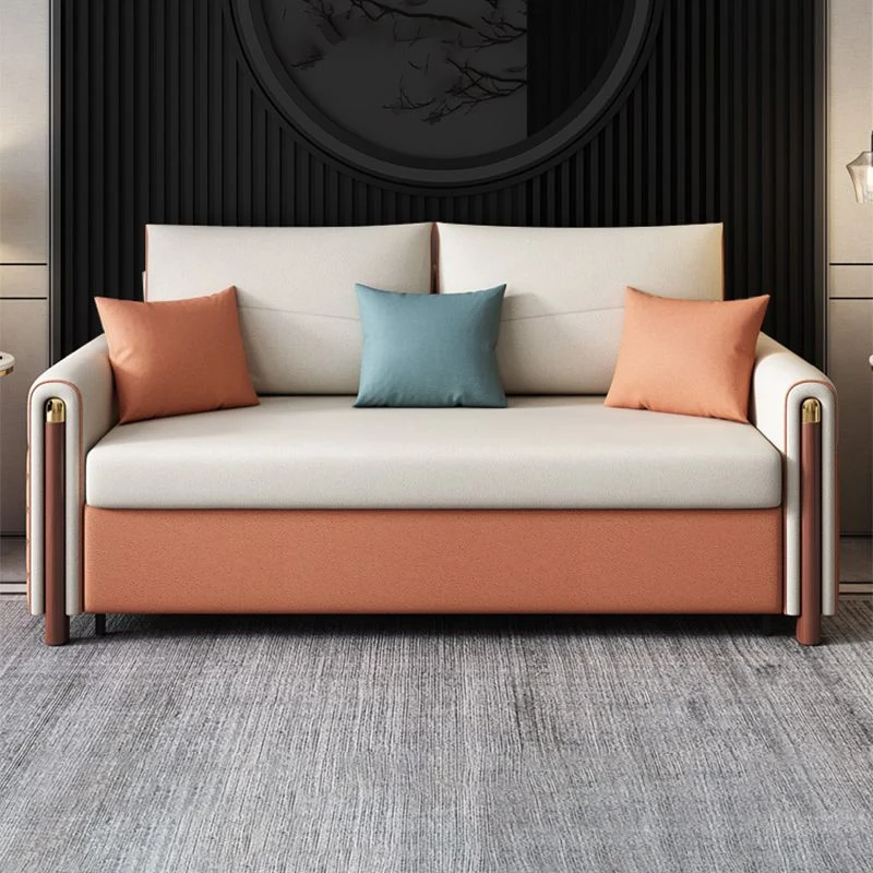 Divano letto moderno antimacchia ecopelle con braccioli quadrati e 2 cuscini Clearhalo