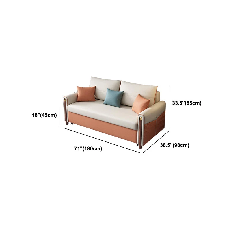 Divano letto moderno antimacchia ecopelle con braccioli quadrati e 2 cuscini Clearhalo