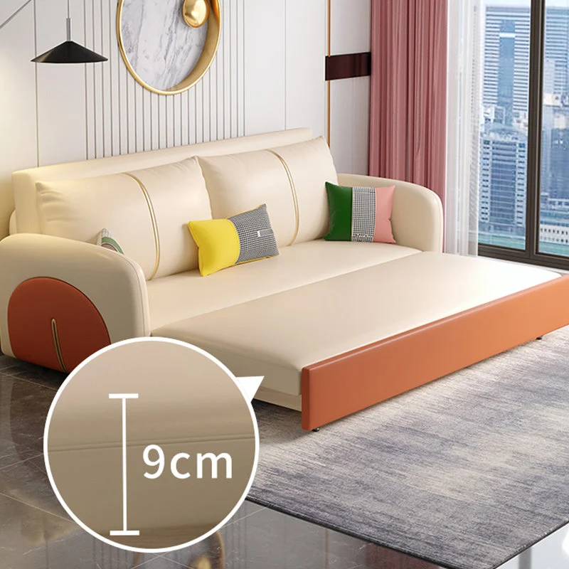 Divano letto moderno antimacchia ecopelle con braccioli quadrati Clearhalo