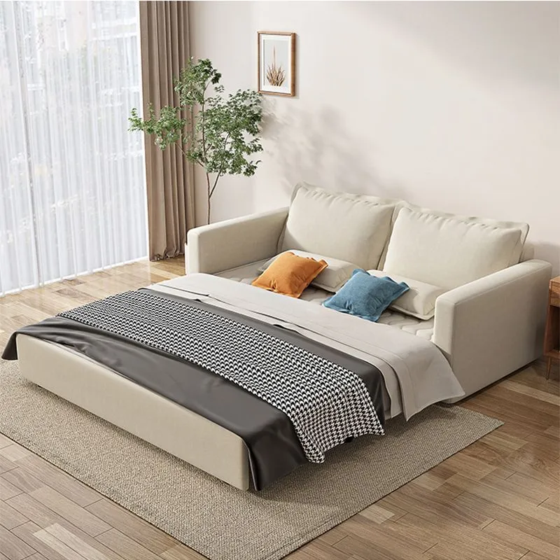 Divano letto moderno beige con schienale allentato Divano letto standard con braccioli quadrati Clearhalo