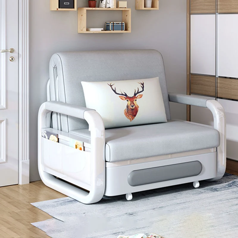 Divano letto moderno con braccioli quadrati con schienale stretto grigio per soggiorno Clearhalo