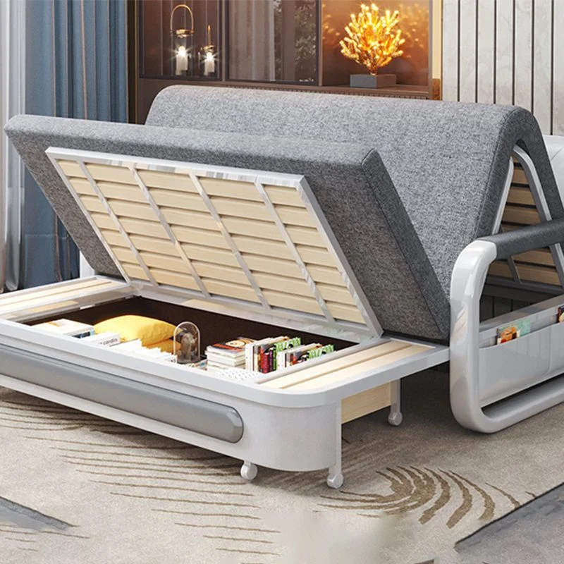 Divano letto moderno con braccioli quadrati con schienale stretto grigio per soggiorno Clearhalo