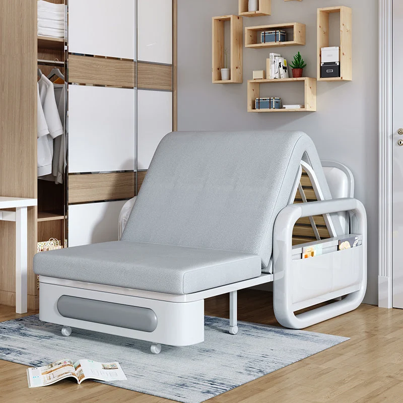 Divano letto moderno con braccioli quadrati con schienale stretto grigio per soggiorno Clearhalo