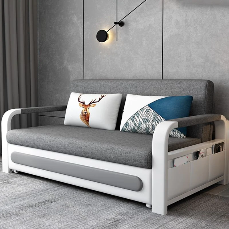 Divano letto moderno con braccioli quadrati misto cotone da 80 cm di altezza per soggiorno Clearhalo