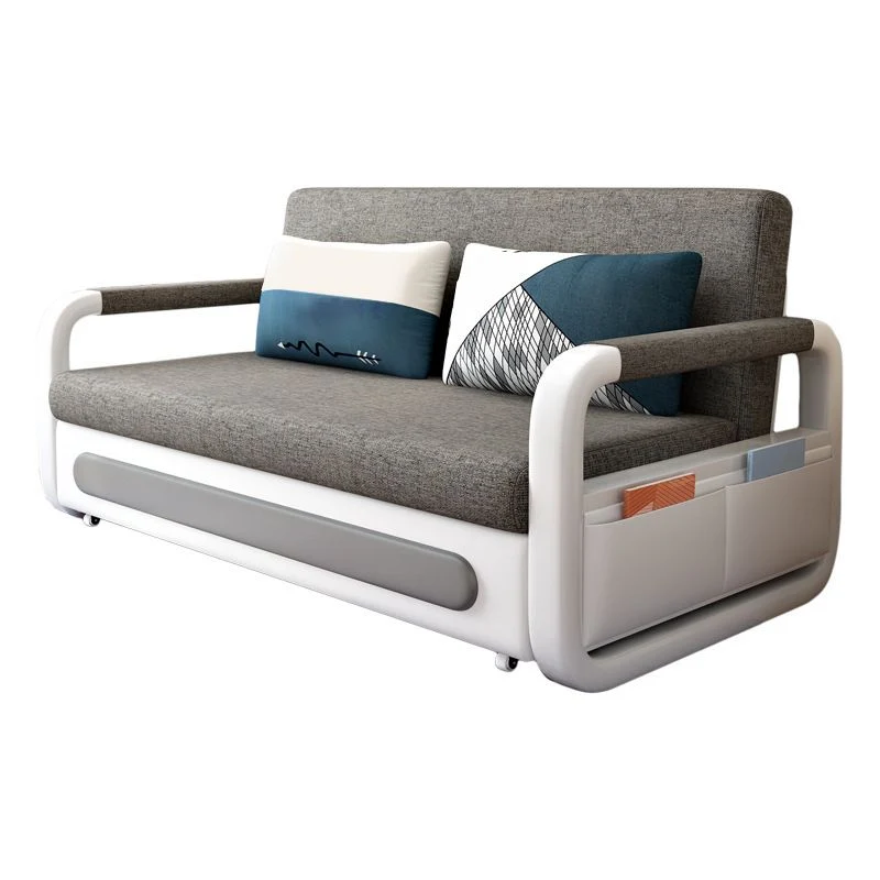 Divano letto moderno con braccioli quadrati misto cotone da 80 cm di altezza per soggiorno Clearhalo