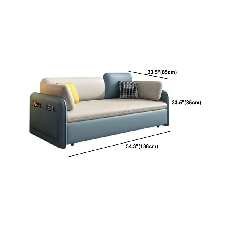 Divano letto moderno con braccioli quadrati ecopelle da 80 cm di altezza con contenitore Clearhalo