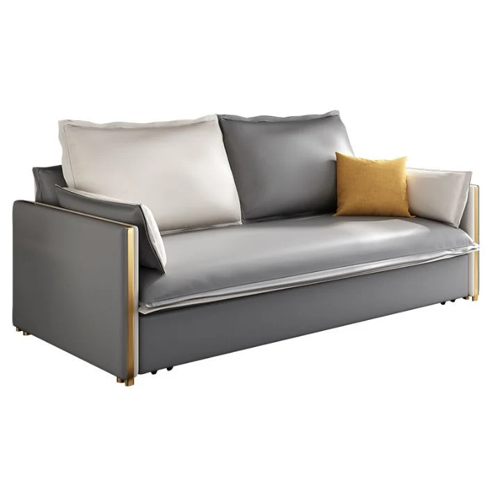 Divano letto moderno con braccioli quadrati Divano ecopelle grigia con contenitore Clearhalo