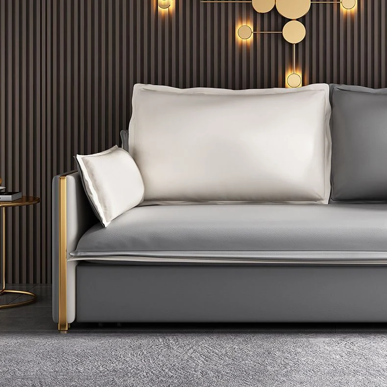 Divano letto moderno con braccioli quadrati Divano ecopelle grigia con contenitore Clearhalo