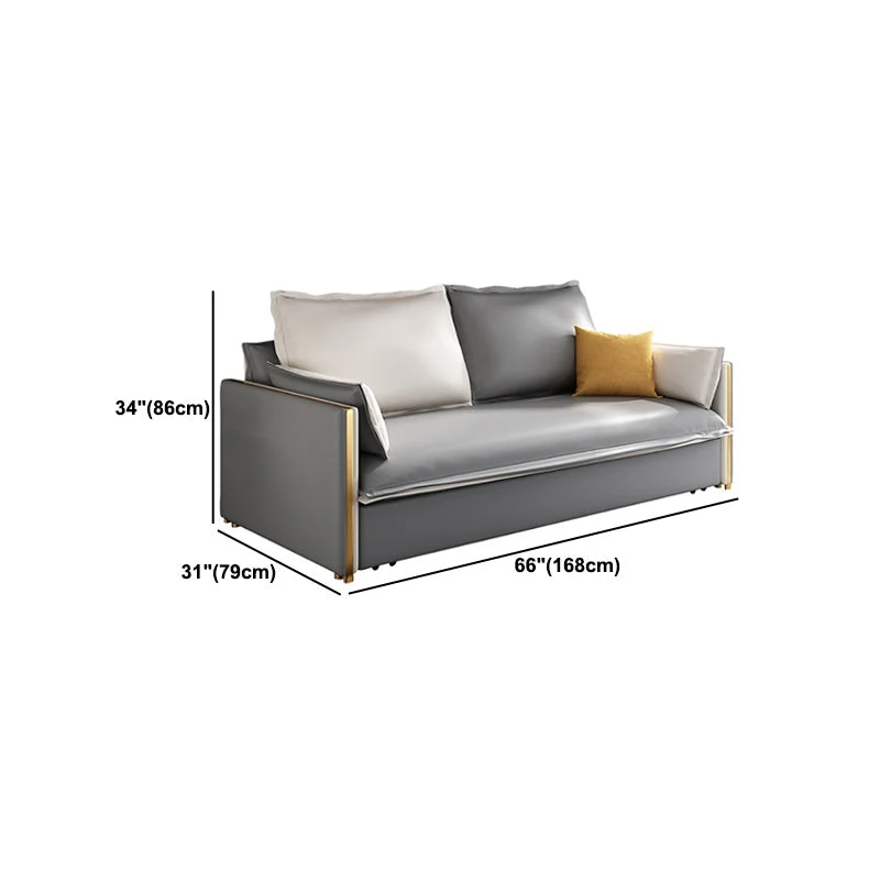 Divano letto moderno con braccioli quadrati Divano ecopelle grigia con contenitore Clearhalo