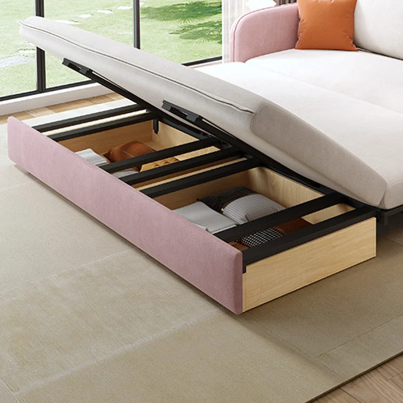 Divano letto moderno con braccioli quadrati e cuscini rosa e bianco Clearhalo