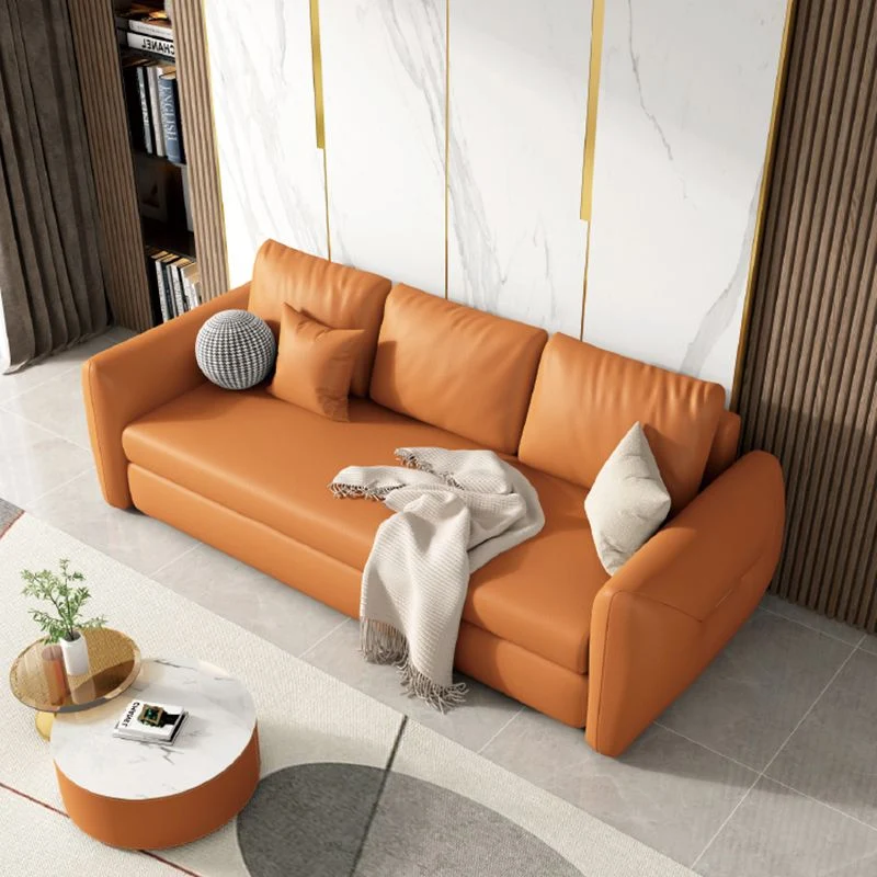 Divano letto moderno con braccioli quadrati ecopelle marrone Clearhalo