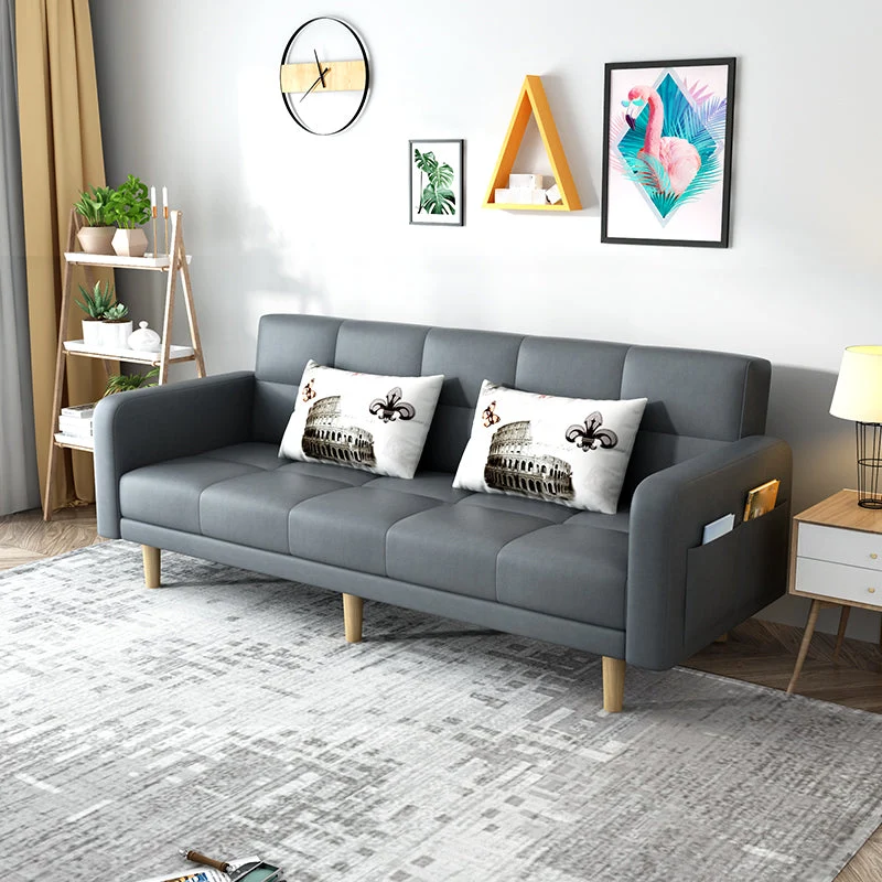 Divano letto moderno con braccioli quadrati Divano trasformabile con schienale biscotto per soggiorno Clearhalo