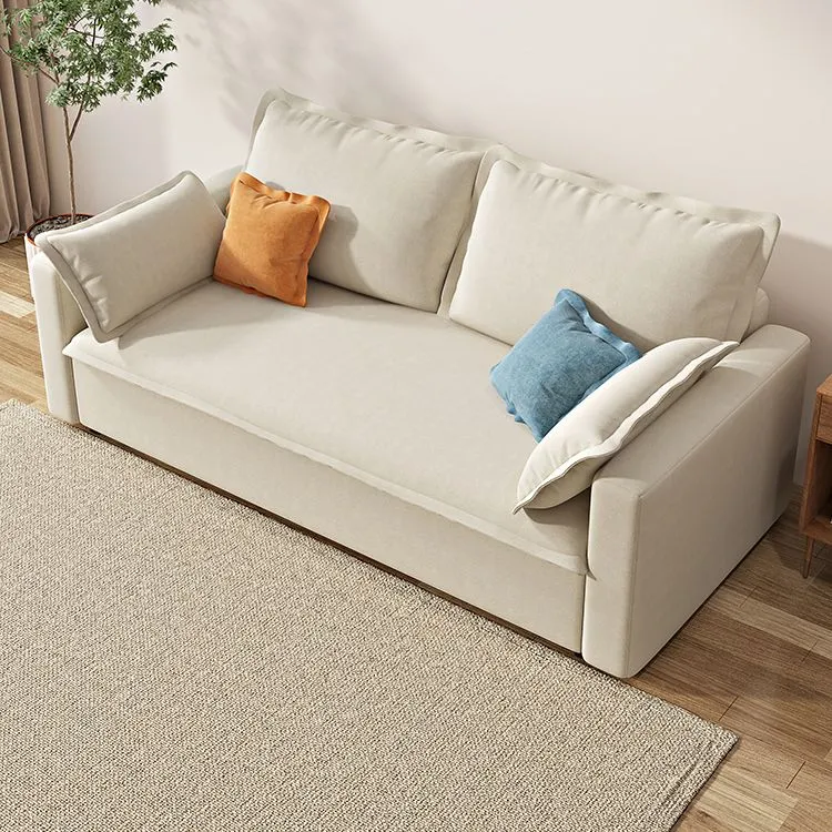 Divano letto moderno con braccioli quadrati e contenitore beige Clearhalo