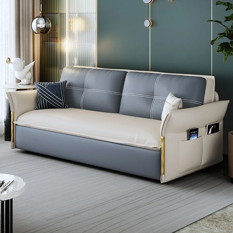 Divano letto moderno con braccioli svasati ecopelle antimacchia Clearhalo