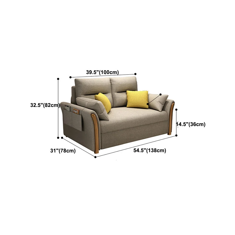 Divano letto moderno convertibile con braccioli svasati misto cotone e cuscini Clearhalo
