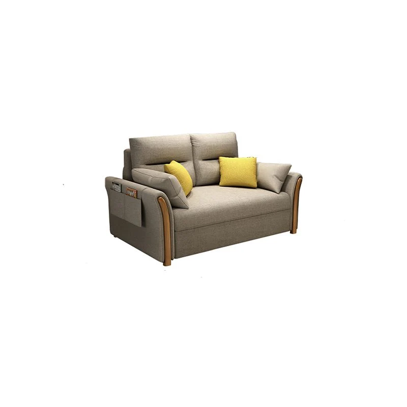 Divano letto moderno convertibile con braccioli svasati misto cotone e cuscini Clearhalo