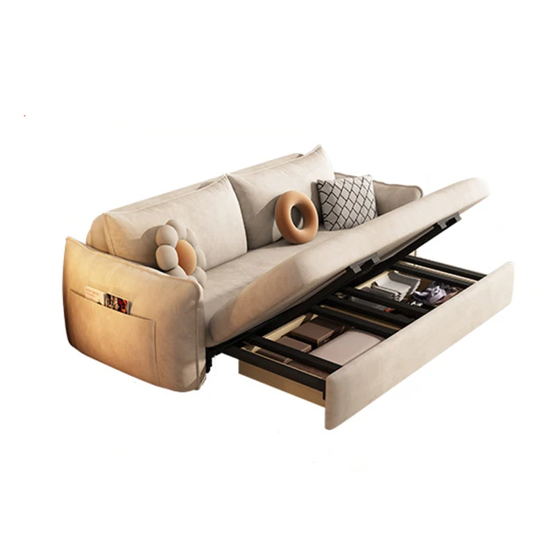 Divano letto moderno convertibile ecopelle con braccioli quadrati grigio Clearhalo