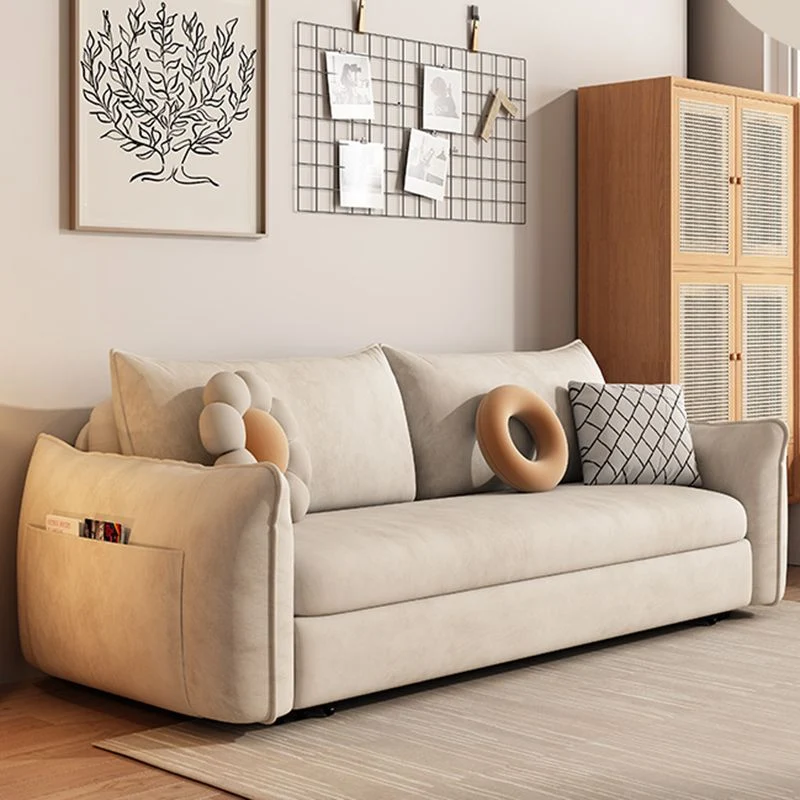 Divano letto moderno convertibile ecopelle con braccioli quadrati grigio Clearhalo