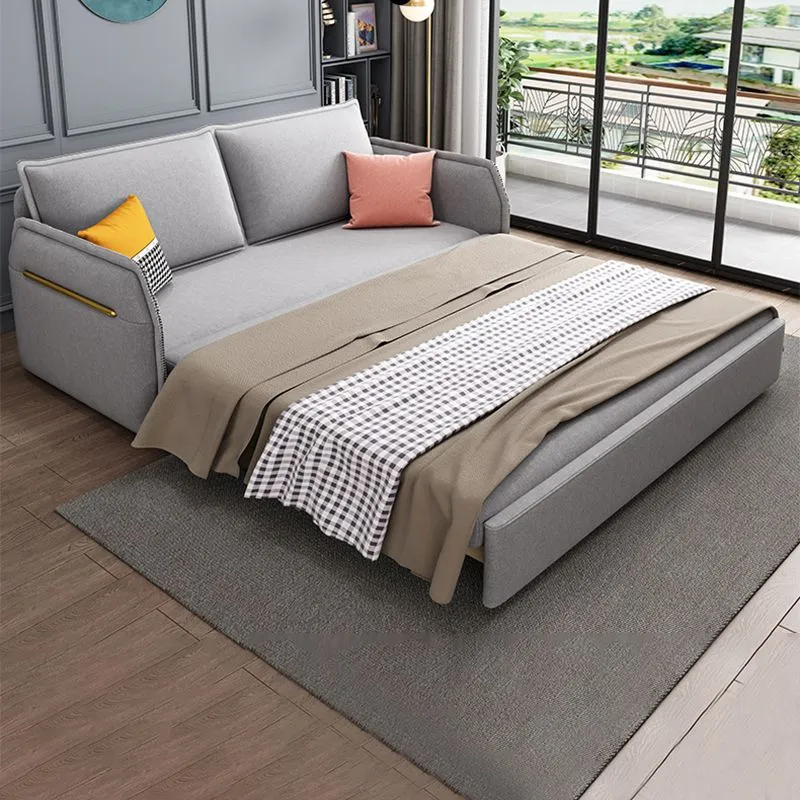 Divano letto moderno convertibile microfibra grigio con bracciolo quadrato Clearhalo