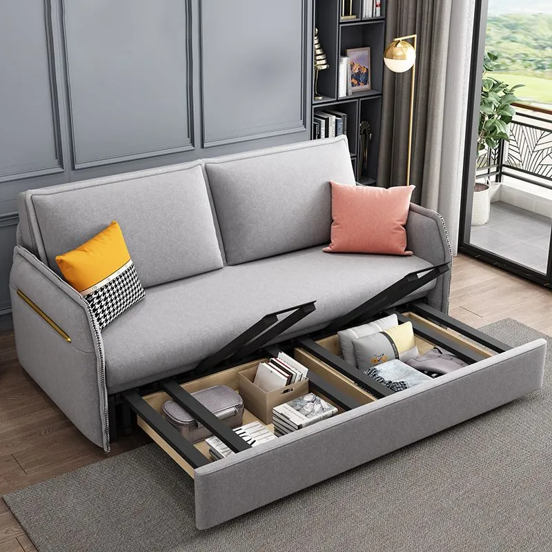 Divano letto moderno convertibile microfibra grigio con bracciolo quadrato Clearhalo