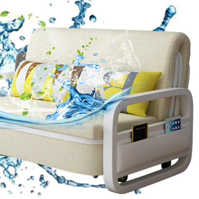 Divano letto moderno convertibile misto cotone con braccioli quadrati grigio Clearhalo
