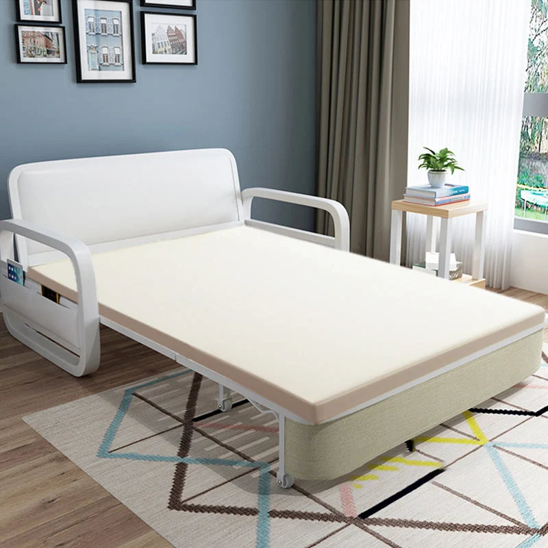 Divano letto moderno convertibile misto cotone con braccioli quadrati grigio Clearhalo