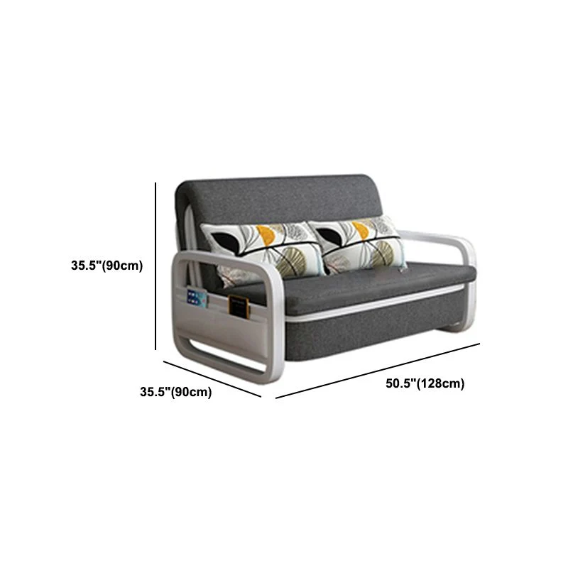 Divano letto moderno convertibile misto cotone con braccioli quadrati grigio Clearhalo
