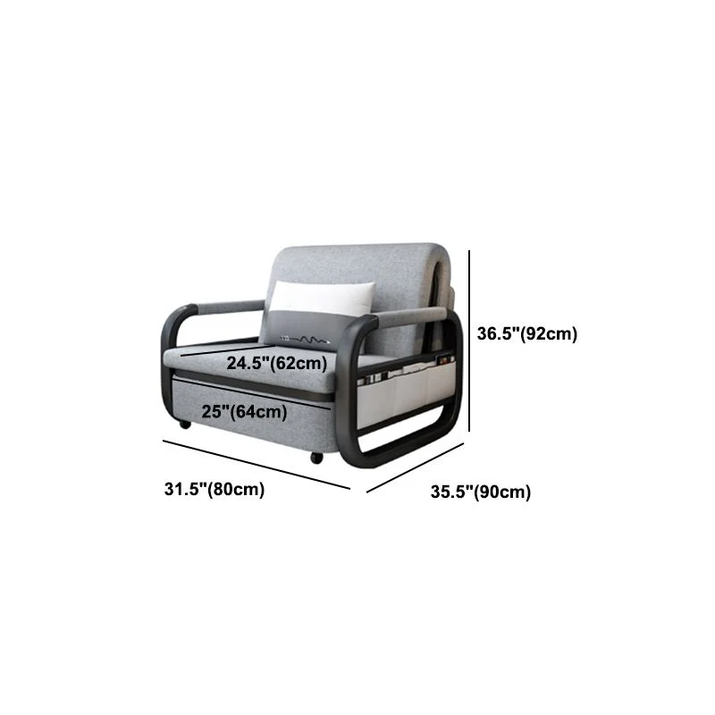 Divano letto moderno misto cotone con braccioli quadrati grigio per 2 persone Clearhalo