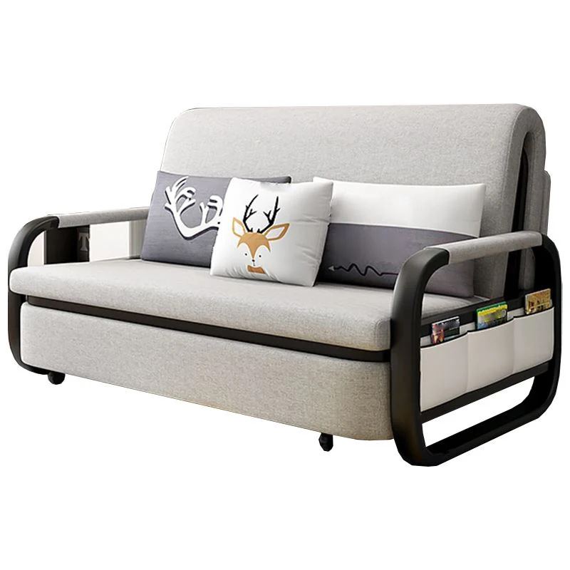 Divano letto moderno misto cotone con braccioli quadrati grigio per 2 persone Clearhalo