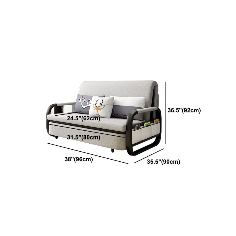 Divano letto moderno misto cotone con braccioli quadrati grigio per 2 persone Clearhalo