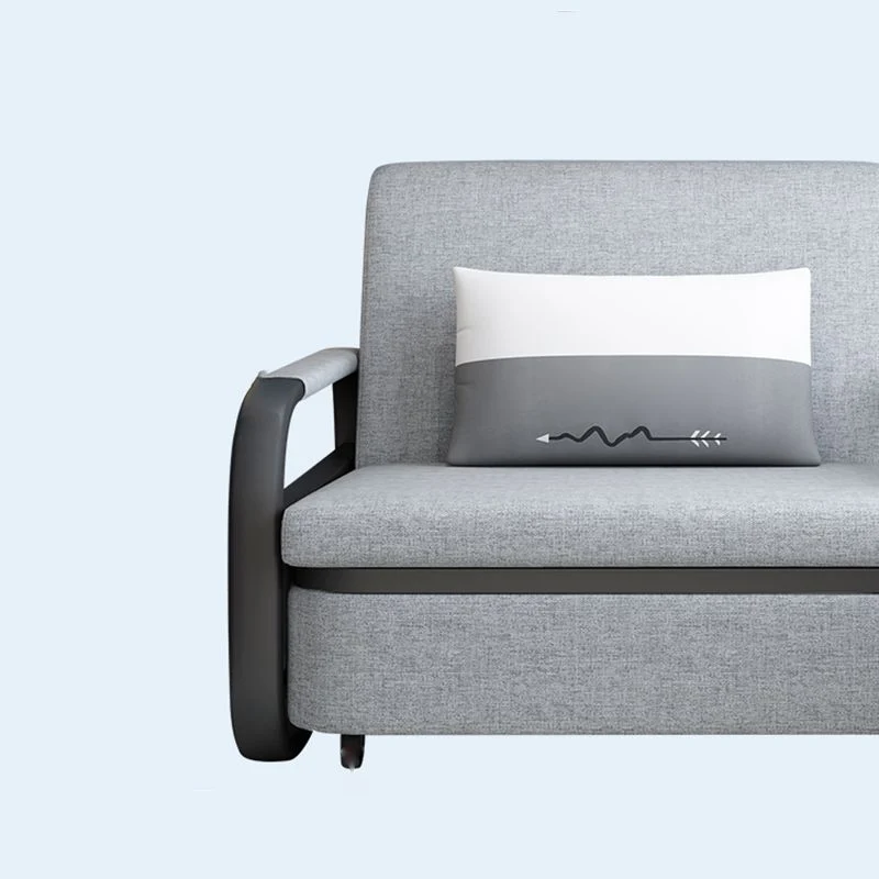 Divano letto moderno misto cotone con braccioli quadrati grigio per 2 persone Clearhalo
