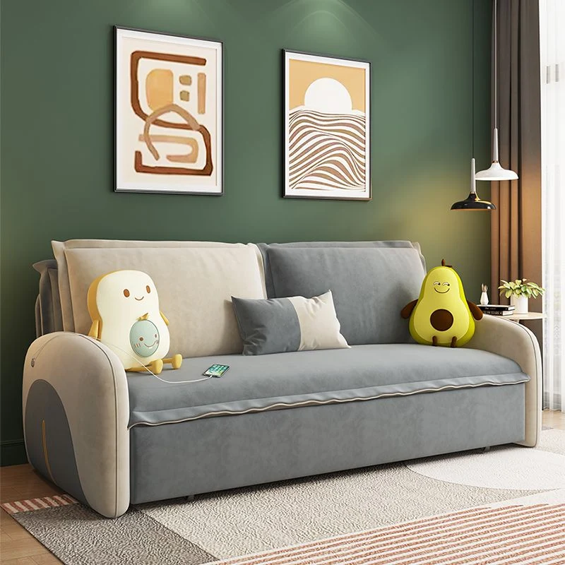 Divano letto moderno velluto con braccioli quadrati e 2 cuscini Clearhalo