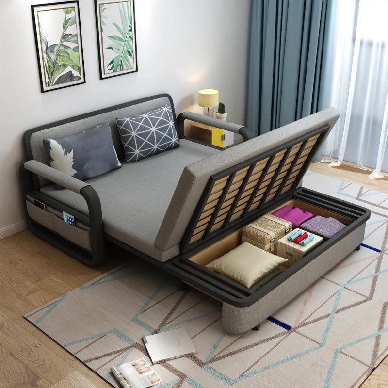 Divano letto pieghevole moderno lino da 33,46 pollici con braccioli quadrati Clearhalo