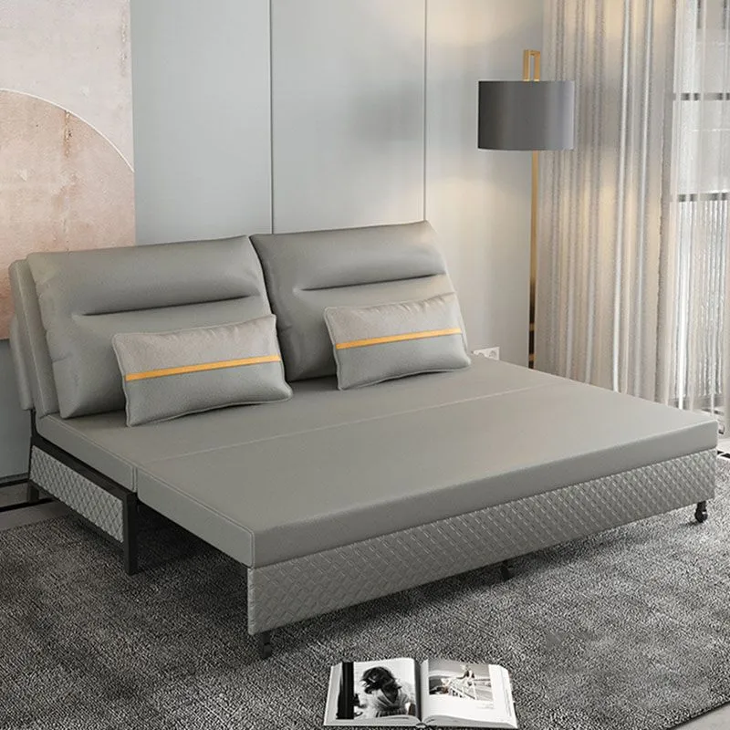 Divano letto regolabile Divano con schienale cucito ecopelle grigio Clearhalo