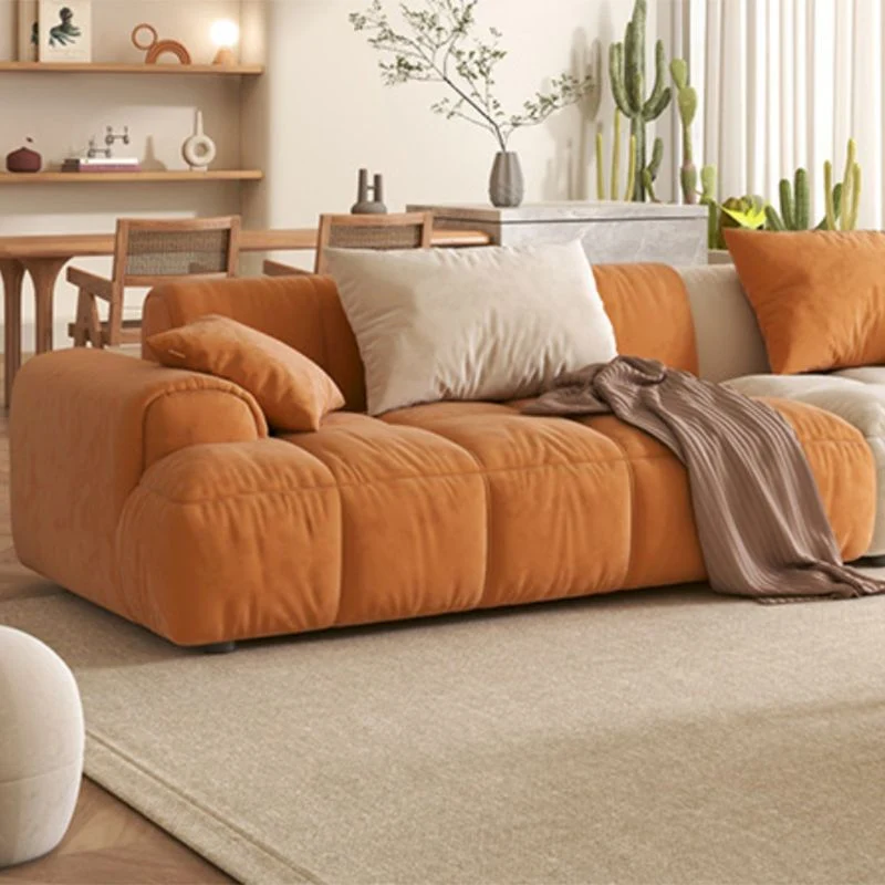 Divano letto stile moderno con bracciolo incorporato, cuscino posteriore, materiale flanella Clearhalo