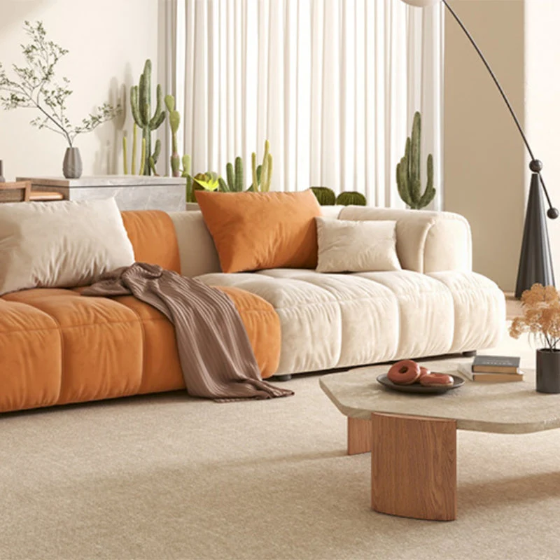 Divano letto stile moderno con bracciolo incorporato, cuscino posteriore, materiale flanella Clearhalo