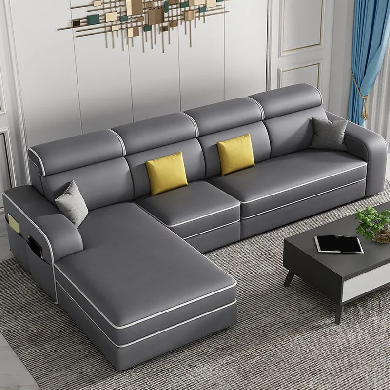 Divano letto stile moderno con struttura legno massello beige/grigio/blu con divano portaoggetti tascabile Clearhalo