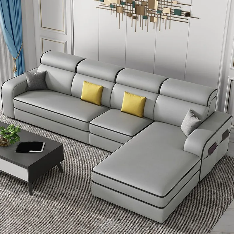 Divano letto stile moderno con struttura legno massello beige/grigio/blu con divano portaoggetti tascabile Clearhalo