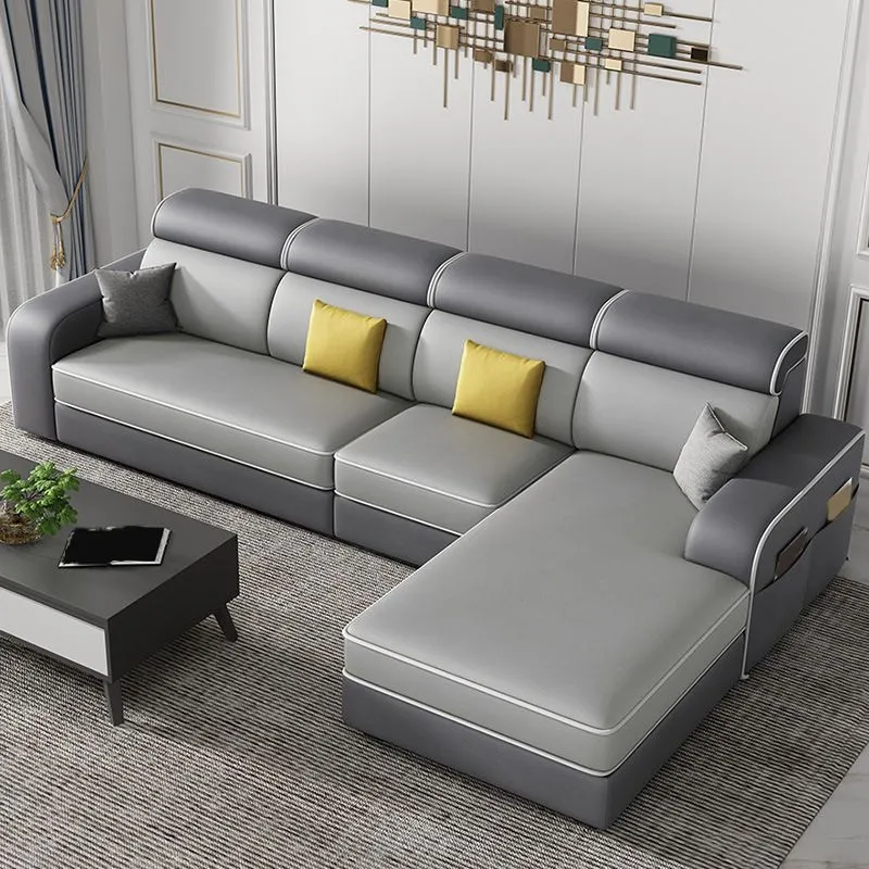 Divano letto stile moderno con struttura legno massello beige/grigio/blu con divano portaoggetti tascabile Clearhalo