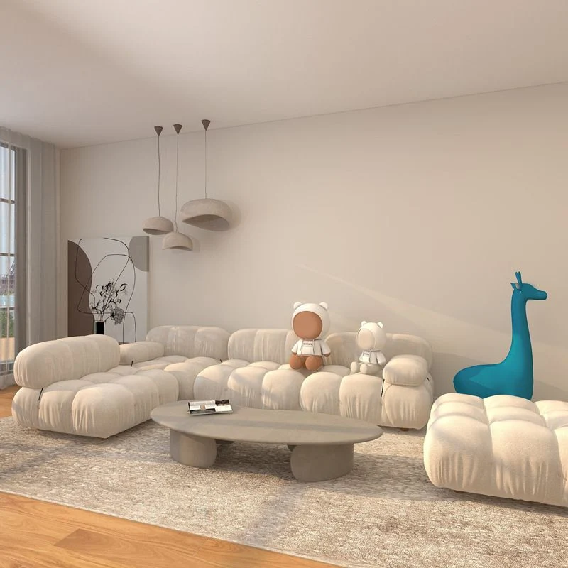 Divano letto stile moderno velluto di agnello con schienale basso Grigio/bianco/arancione/blu Clearhalo